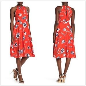 Eliza J Romantic Floral Print Halter-Neck Midi Dress